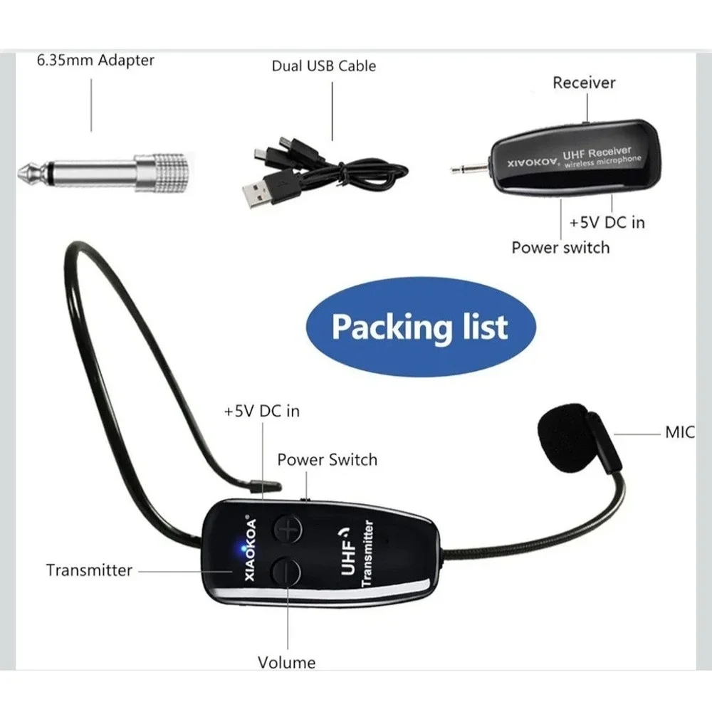 Lightweight Wireless Microphone Headset with Dual Plugs - Perfect for Speakers